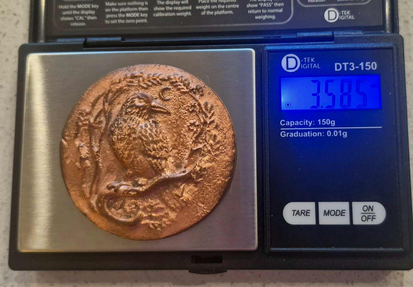 3.5 Oz Copper Hand Poured Raven Copper Bullion .999 Fine High Relief, One Of One
