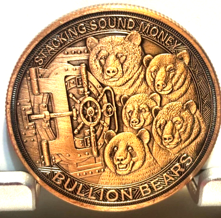 1oz Colorized Copper Round,  Bullion Stackers Grizzly Bear, 1 Coin.