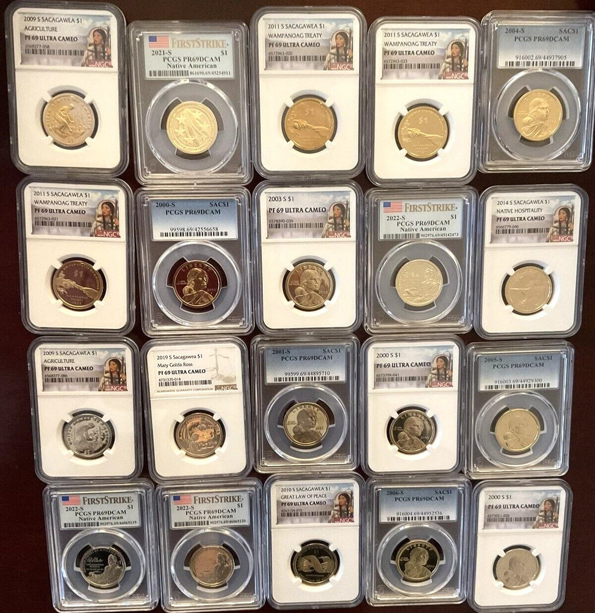 ✅ {Lot of 20} Dollars & Halves 👍PCGS Graded UNCIRCULATED Coins💰+ 20 Coin Case