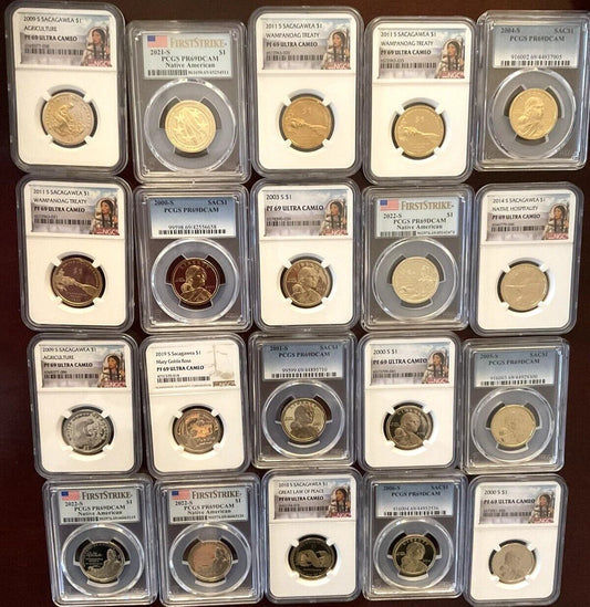 ✅ {Lot of 20} Dollars & Halves 👍PCGS Graded UNCIRCULATED Coins💰+ 20 Coin Case
