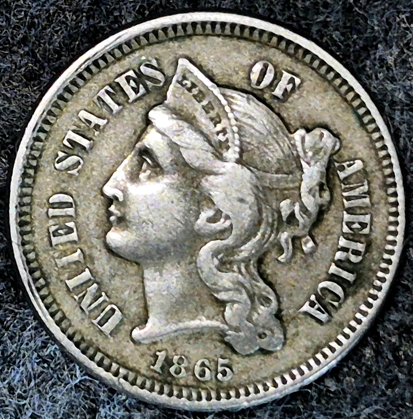 1865 First Year 3 Cent Nickel XF++ Features Full Liberty & Clear Pillar Lines