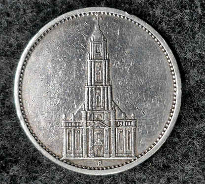 1935-A Germany Historic Third Reich 5 Reichsmark .90 Silver Lettered Edge
