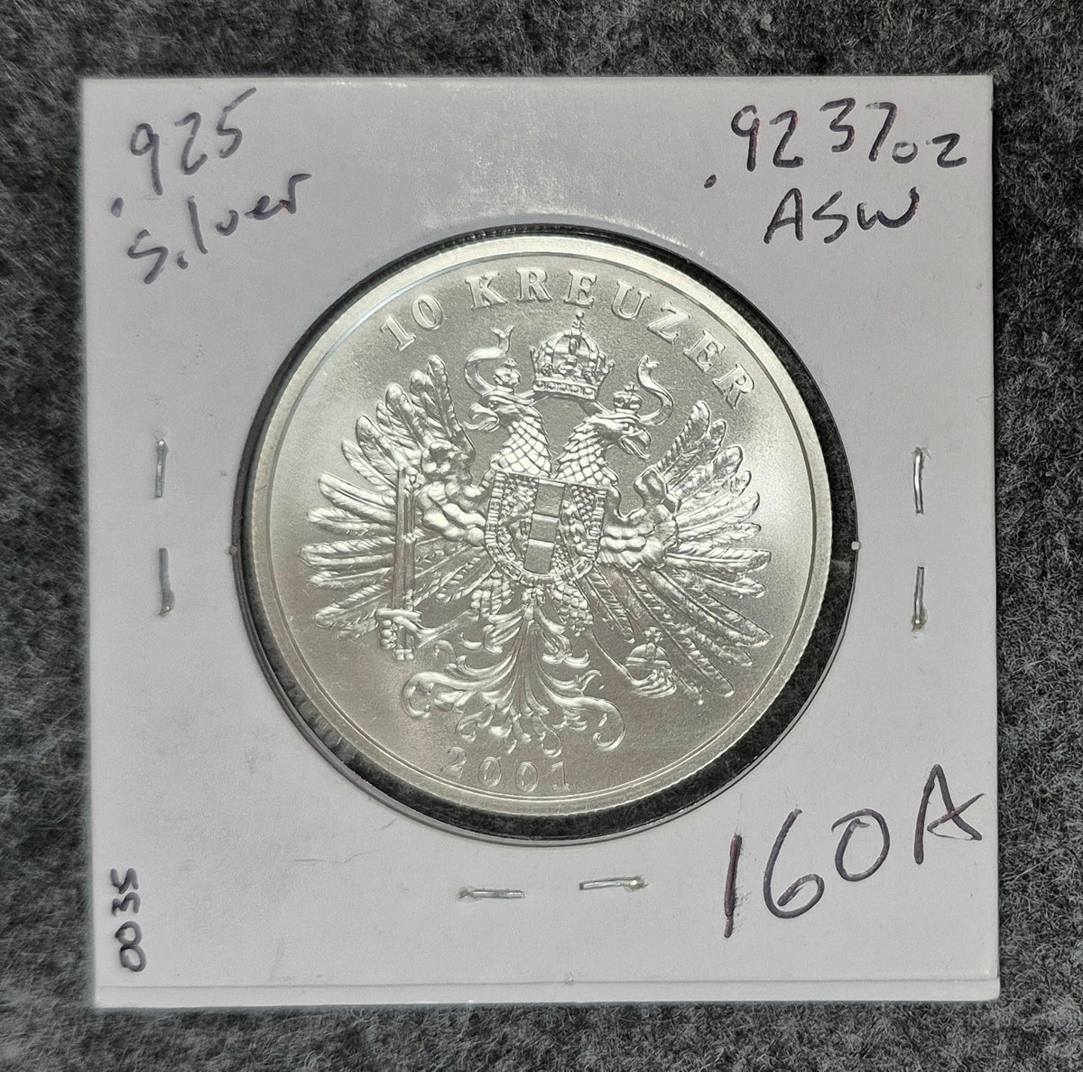 2001 1 oz .925 Sterling Silver Fantasy Coin Austria Franz Jos. 10 Kreuzer BU/UNC
