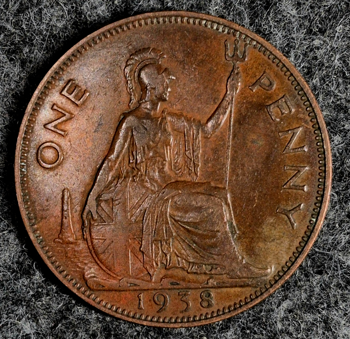 1938 United Kingdom UK Great Britain One 1 Penny Beautiful Actual Coin KM-845