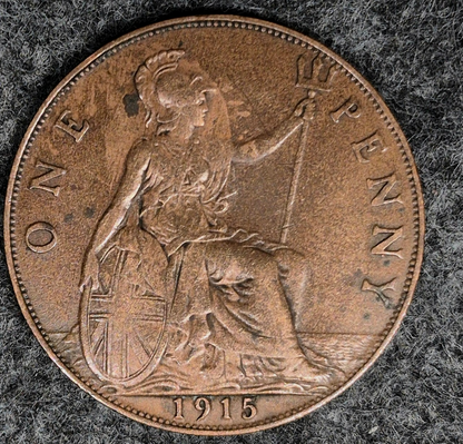 1915 UK GREAT BRITAIN XF ONE PENNY COIN KM#810