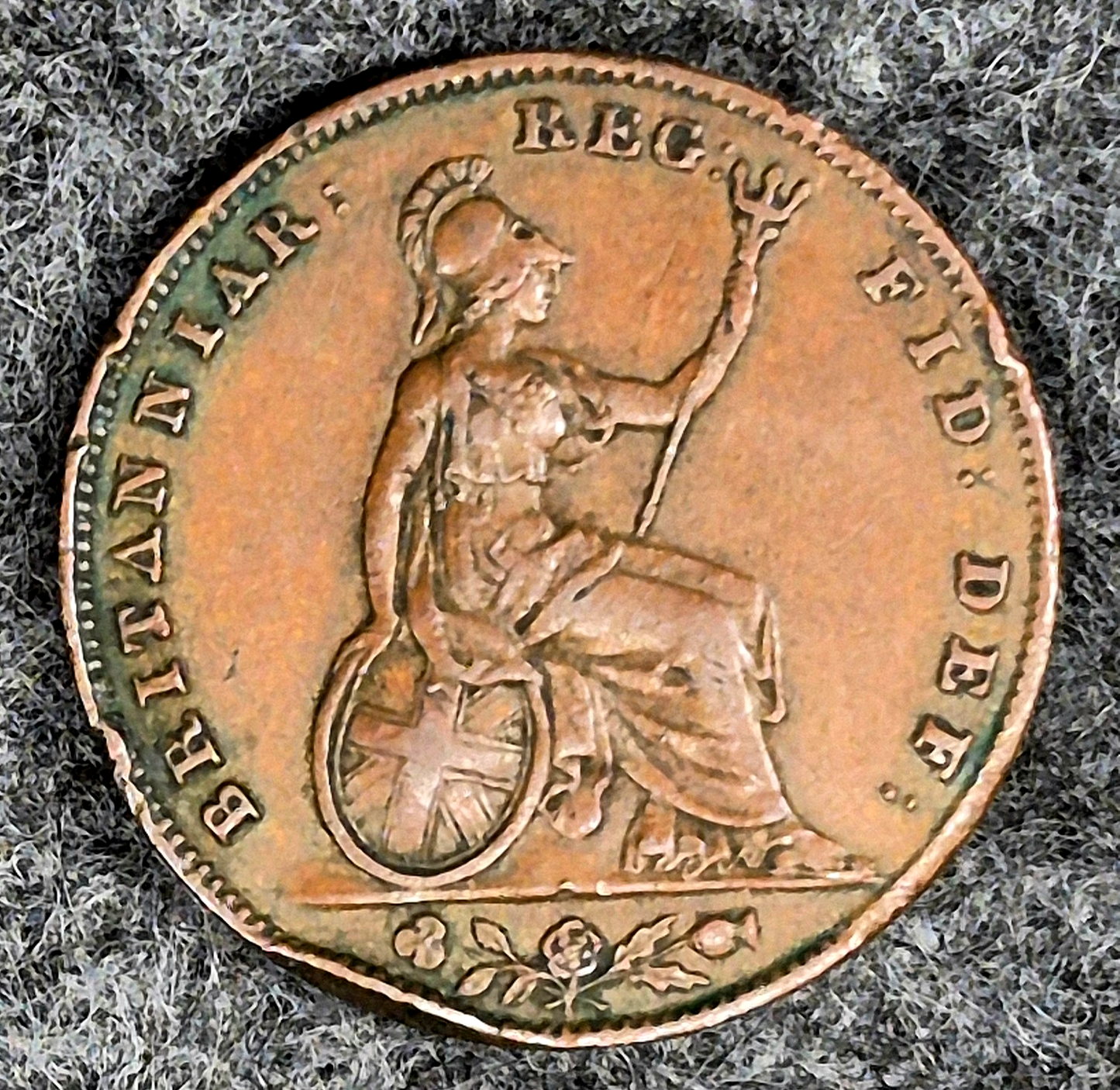 1853 Great Britain Queen Victoria Farthing Raised Designer Initials "WW" KM-725