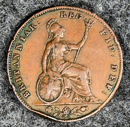 1853 Great Britain Queen Victoria Farthing Raised Designer Initials "WW" KM-725