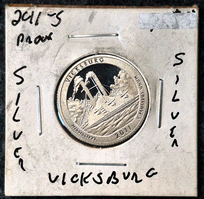 2011 S SILVER PROOF VICKSBURG NATIONAL PARK QUARTER 90% SILVER COIN SHOWN