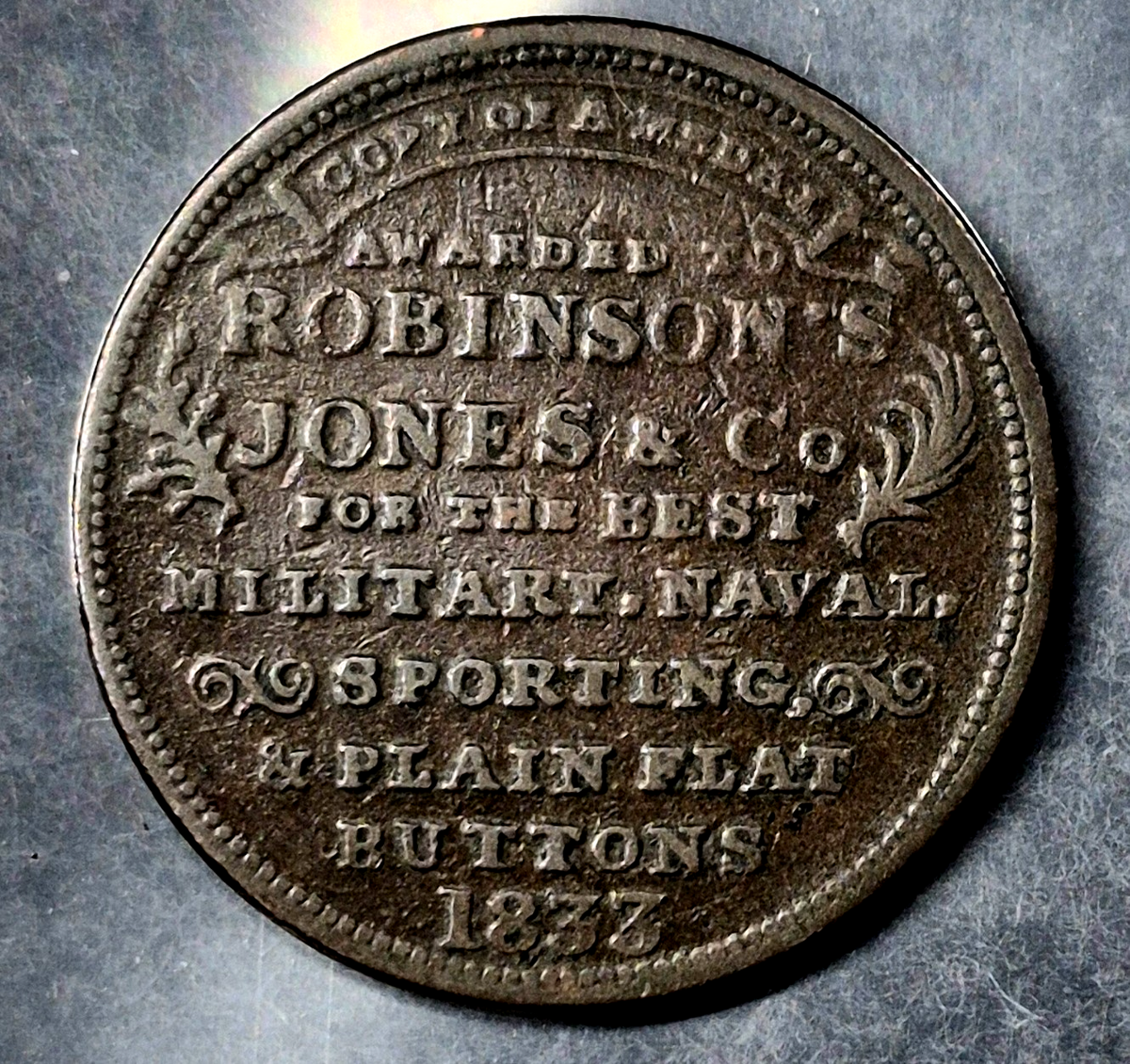 1833 "Robinson's, Jones & Co." Copper Hard Times Token XF+ (HT153/W-MA-020-15a)