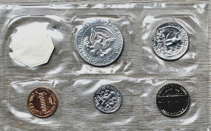1964 US Mint Proof Set 5 Coins 90% Silver Original Cello Flat Pack