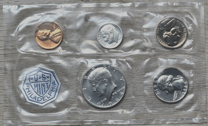 1964 US Mint Proof Set 5 Coins 90% Silver Original Cello Flat Pack