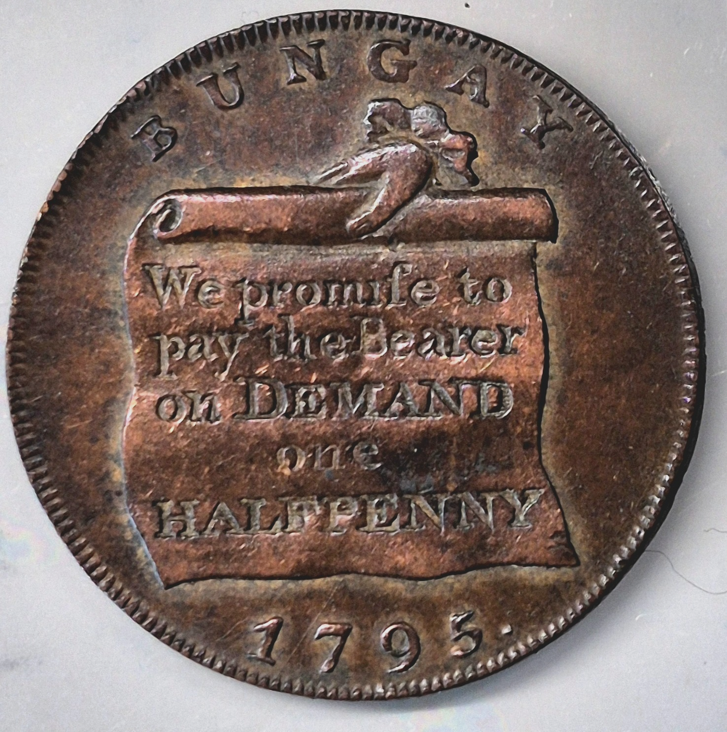 1795 GB Conder Halfpenny, Beautiful XF-AU Features, Suffolk Bungay, D&H 21 a