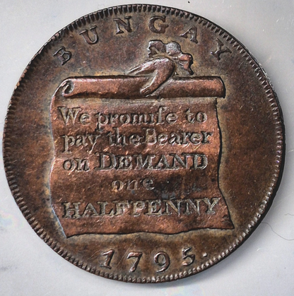1795 GB Conder Halfpenny, Beautiful XF-AU Features, Suffolk Bungay, D&H 21 a