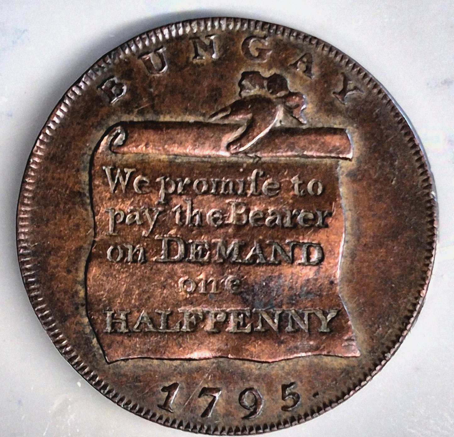1795 GB Conder Halfpenny, Beautiful XF-AU Features, Suffolk Bungay, D&H 21 a