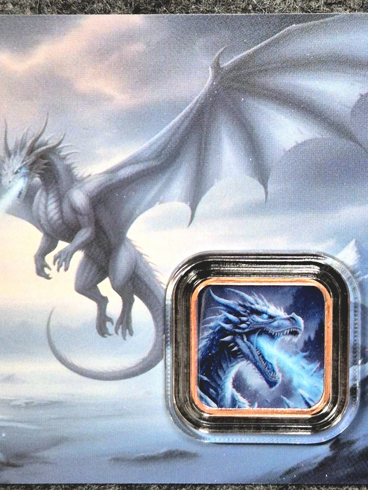 320 Coins 1 Gram .999 Copper Blue Fire Dragon Square Coin Collector Card #02472