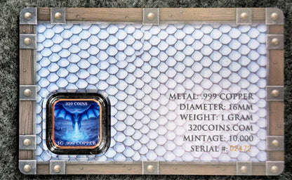 320 Coins 1 Gram .999 Copper Blue Fire Dragon Square Coin Collector Card #02472