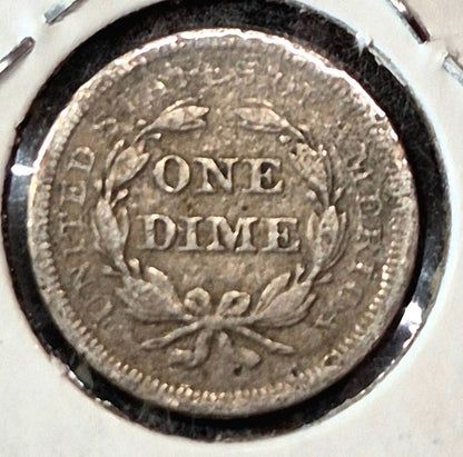 Lot of 7 Seated Liberty Dimes 1841, 42, 57, 71, 72, 74, 75, 35 yrs/4 Types AG-F