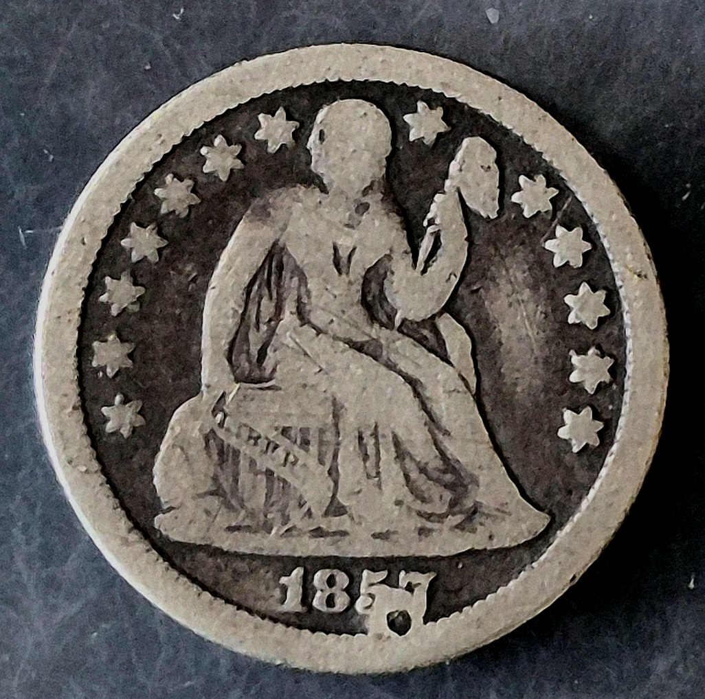 1857 Seated Liberty Dime VG Features Holed for Jewelry
