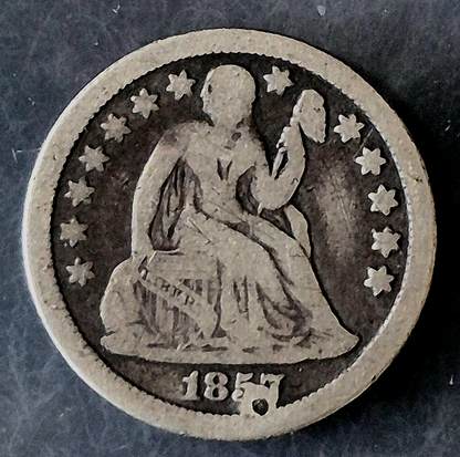 1857 Seated Liberty Dime VG Features Holed for Jewelry