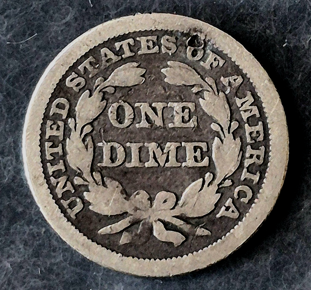 1857 Seated Liberty Dime VG Features Holed for Jewelry