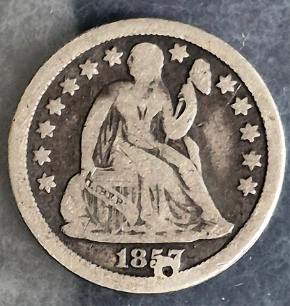 1857 Seated Liberty Dime VG Features Holed for Jewelry