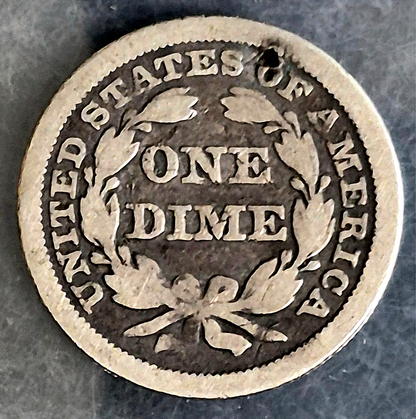 1857 Seated Liberty Dime VG Features Holed for Jewelry