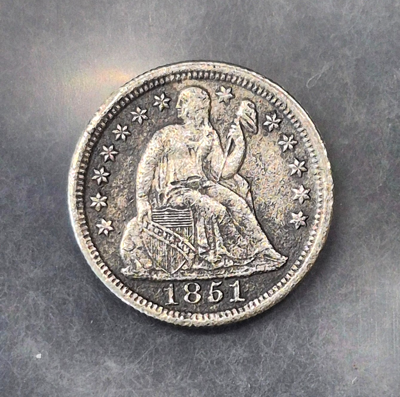 Seated Liberty Dime 1851 10c Very Fine Features, 90% Silver Coin Shown