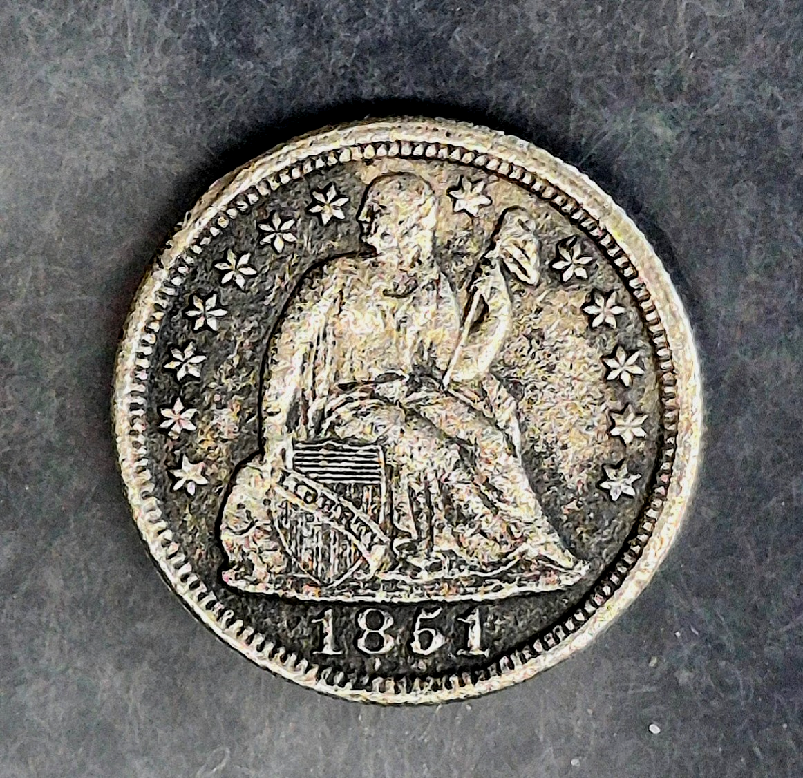 Seated Liberty Dime 1851 10c Very Fine Features, 90% Silver Coin Shown