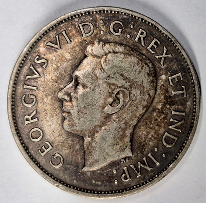 1941 Canada Fifty Cents Toned AU+ Features King George VI 80% Silver 50C KM#36