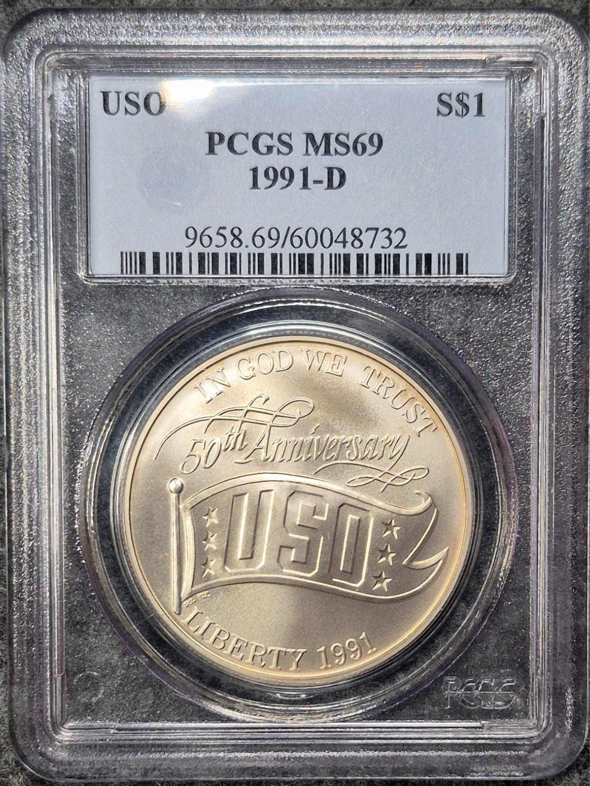 1991-D Vintage Extra Eye Appeal Toning PCGS MS 69 (USO) Silver 1$ Comm Coin