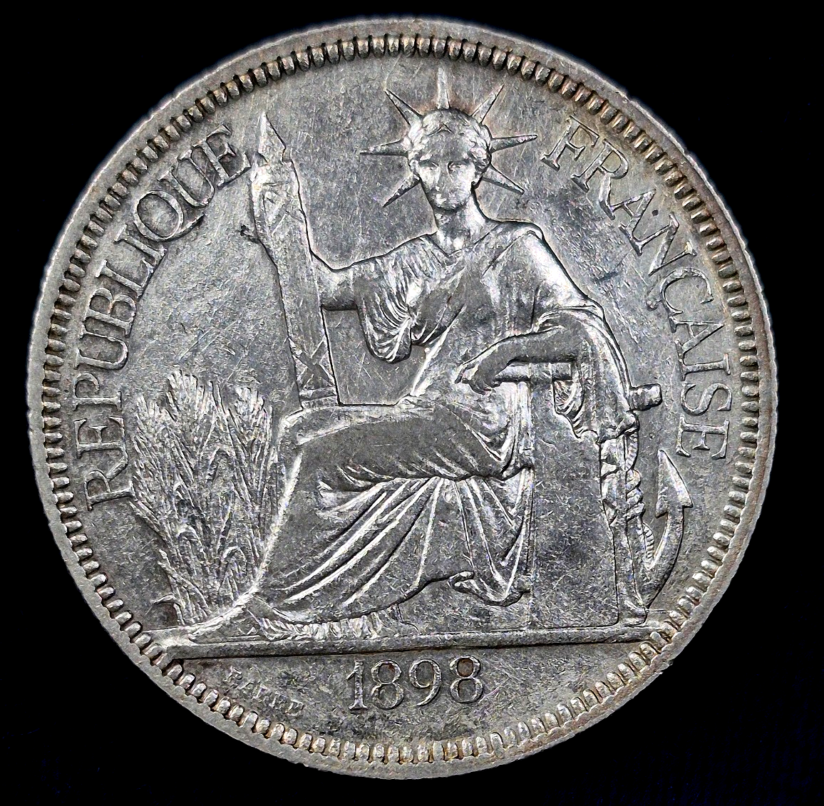 FRENCH INDO-CHINA VIETNAM 1898-A PIASTRE SILVER COIN Km 5a.1,  XF-AU Features
