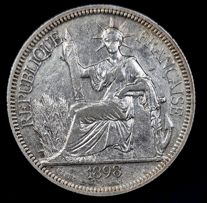 FRENCH INDO-CHINA VIETNAM 1898-A PIASTRE SILVER COIN Km 5a.1,  XF-AU Features