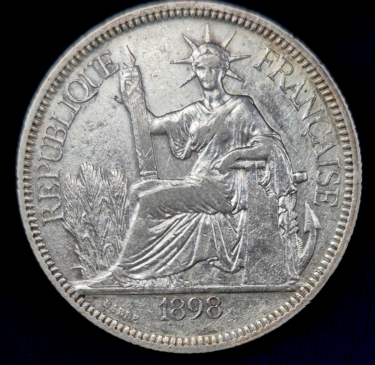 FRENCH INDO-CHINA VIETNAM 1898-A PIASTRE SILVER COIN Km 5a.1,  XF-AU Features