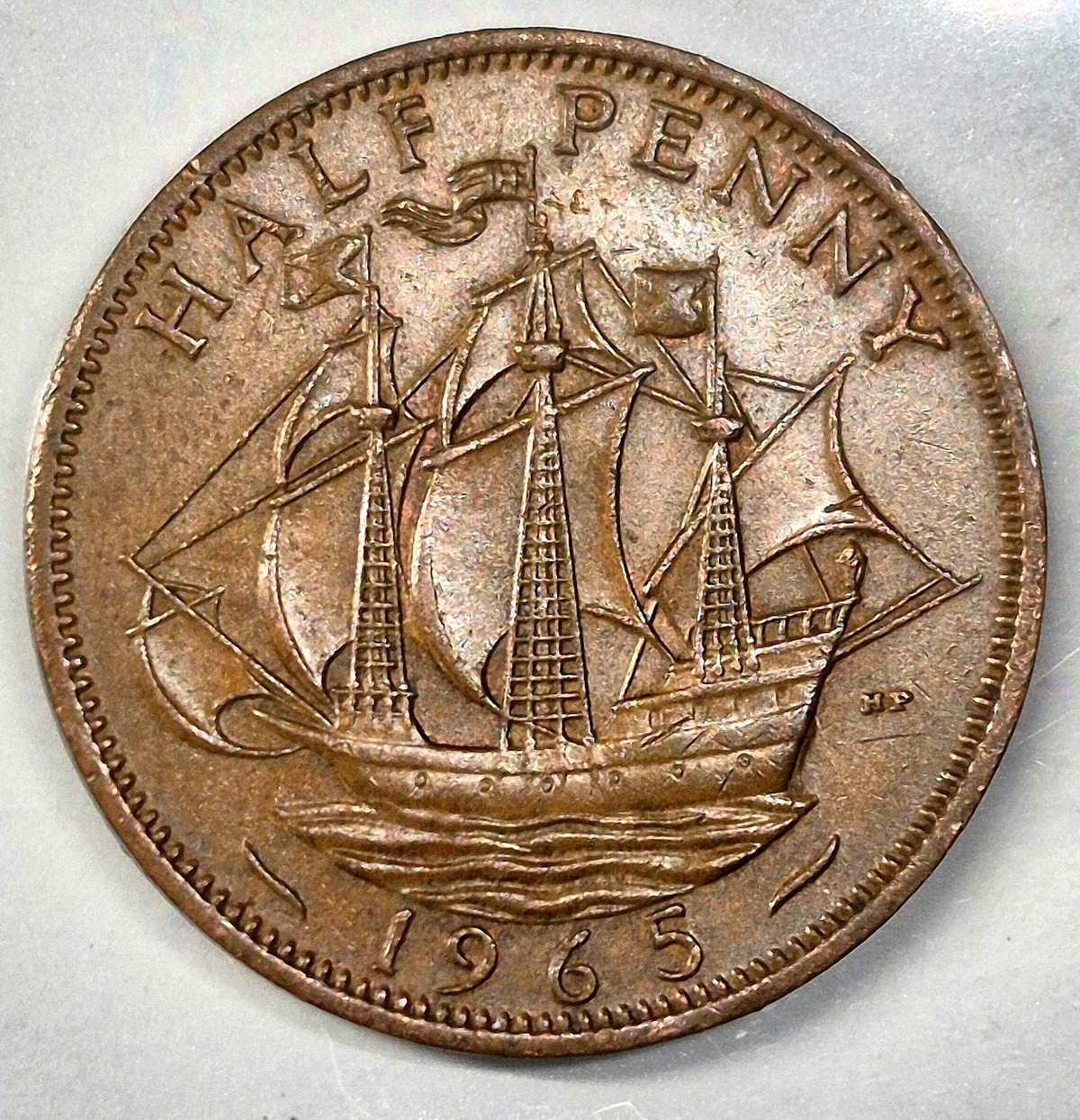 1965 1/2 P Great Britain Half Penny, Elizabeth II, KM# 896 AU Features