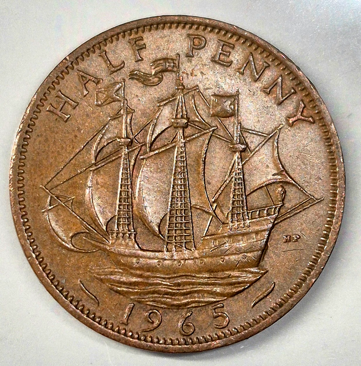 1965 1/2 P Great Britain Half Penny, Elizabeth II, KM# 896 AU Features