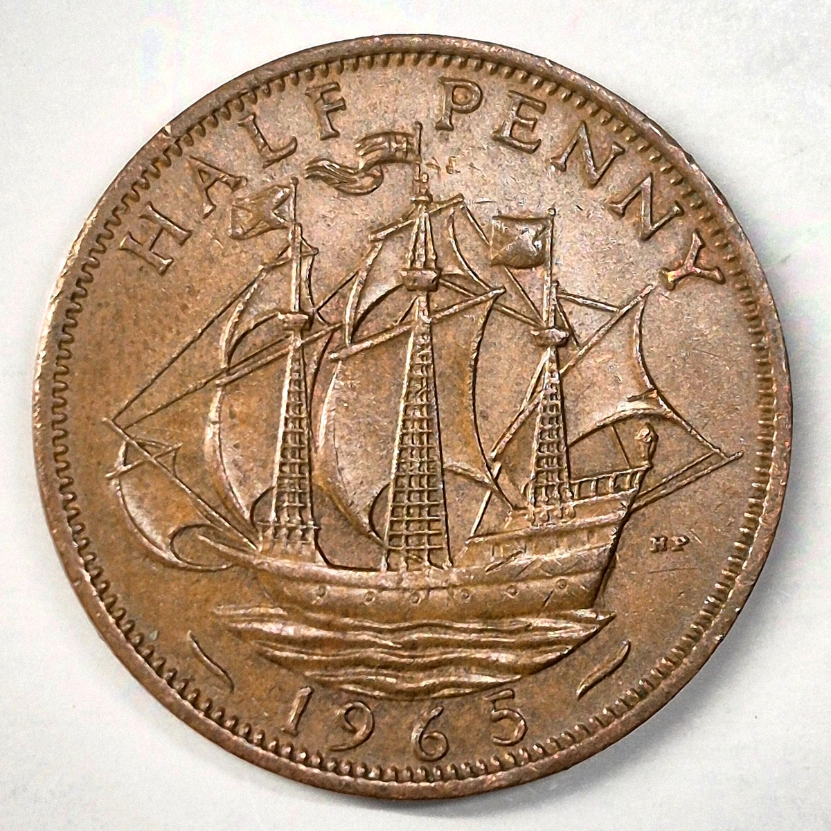 1965 1/2 P Great Britain Half Penny, Elizabeth II, KM# 896 AU Features