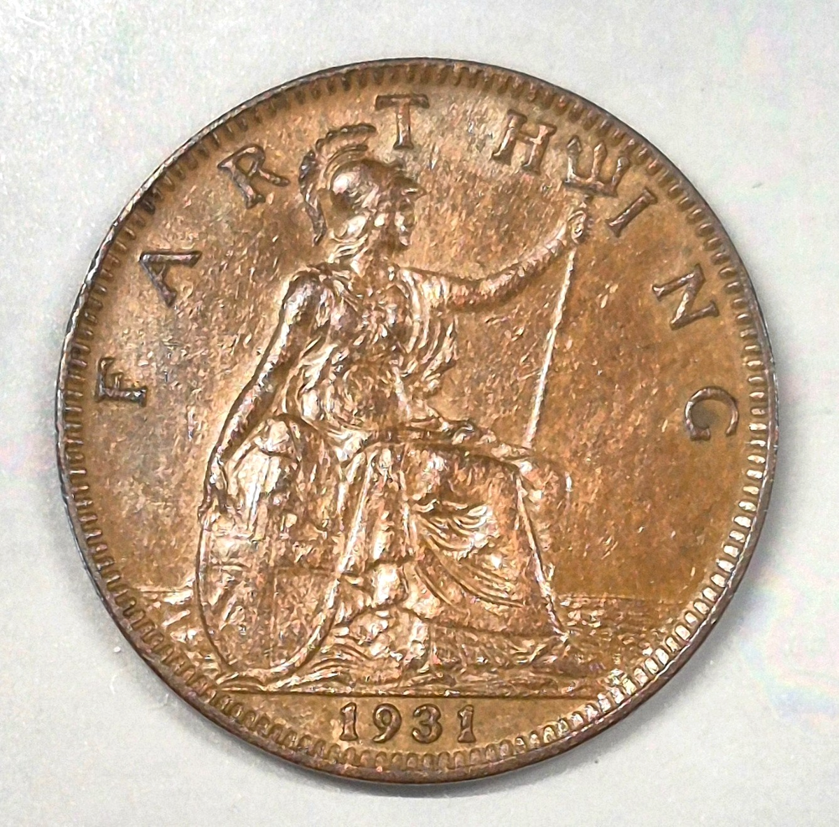 1931 Great Britain UK 1 Farthing, George V, AU Features Nice Toning!