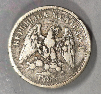 Mexico 1889-Mo, M 90% Silver 5 Centavos Toned KM# 398.7  Plata .9027