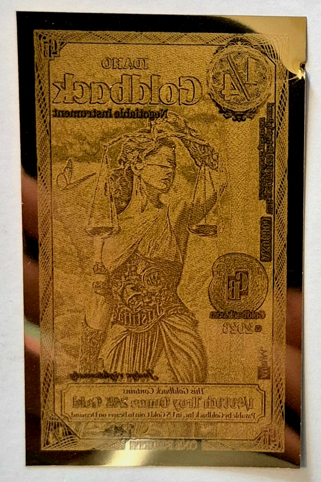 2026 - 1/4 IDAHO Goldback Aurum Gold Foil Note 1/4000 oz 24kt .999 ** DAMAGED**