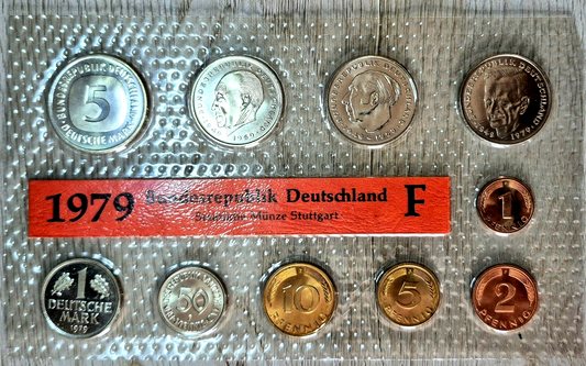 1979 F, Coin Set Germany, 10 Coin Mint Set, In Original Blister, OGP
