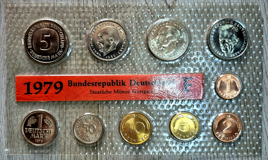 1979 F, Coin Set Germany, 10 Coin Mint Set, In Original Blister, OGP