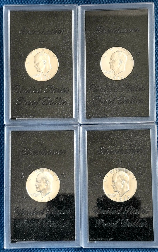 1971-1974 Set of 4 Eisenhower Proof Dollar US Mint Coins "Brown Ikes" 40% Silver
