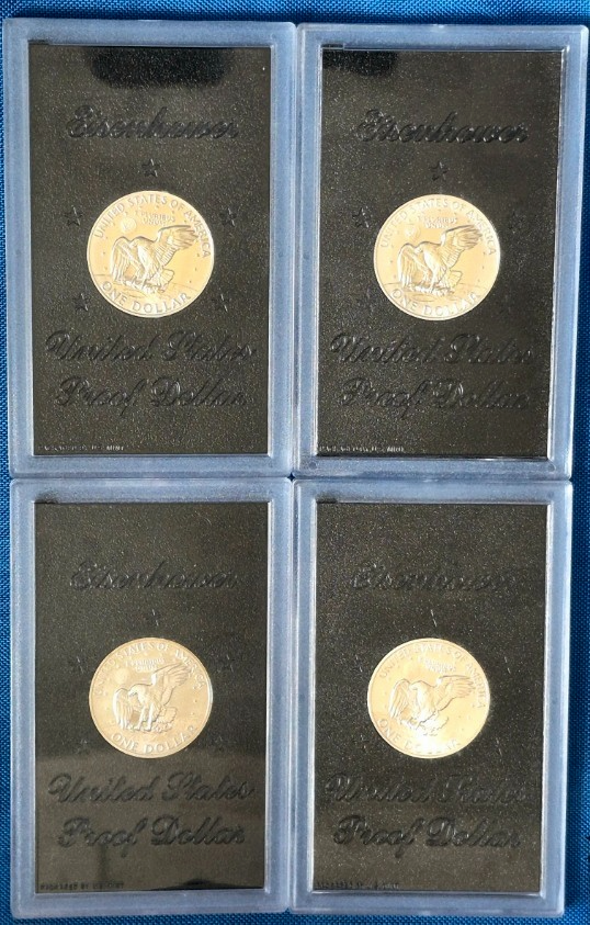 1971-1974 Set of 4 Eisenhower Proof Dollar US Mint Coins "Brown Ikes" 40% Silver