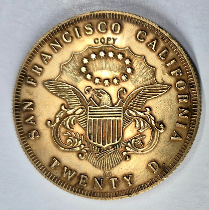 Vtg Kellogg & Co 1854 San Francisco California 20 Dollars Coin *Brass* Restrike