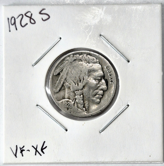 1928-S  Buffalo Nickel Sharp VF-XF Features Partial Horn Earlier Date 5C