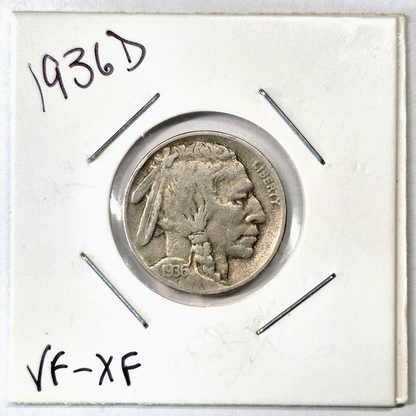 1936-D Buffalo Nickel Sharp VF-XF Features Partial Horn Earlier Date 5C
