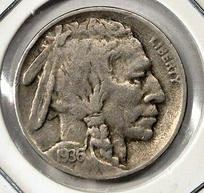 1936-D Buffalo Nickel Sharp VF-XF Features Partial Horn Earlier Date 5C