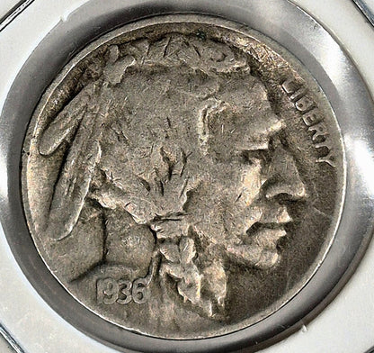 1936-D Buffalo Nickel Sharp VF-XF Features Partial Horn Earlier Date 5C