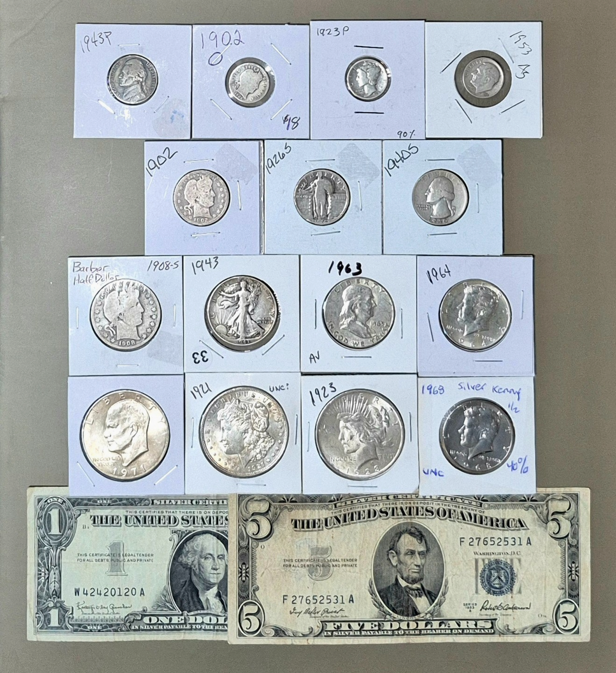 Lot of US Silver Coins & Currency, Examples of 150 Yrs of Avg Guy Pocket Silver