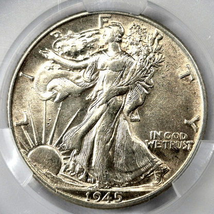 1945 50C WALKING LIBERTY SILVER HALF DOLLAR CACG CERTIFIED AU53 PHILADELPHIA